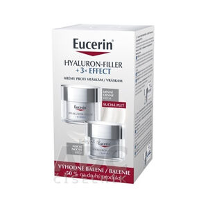 Eucerin Hyaluron-Filler +3xEFFECT denný krém SPF15 suchá pleť + nočný krém 2x50 ml VÝHODNÝ BALÍČEK