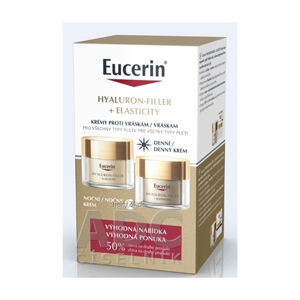 Eucerin HYALURON-FILLER+ELASTICITY Denný krém 50ml + Nočný krém 50ml proti vráskam pre všetky typy pleti